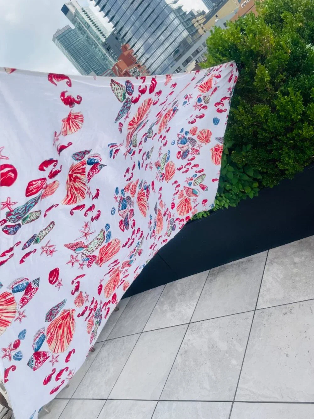 COLORI DI MARE Italian Beach-Themed Scarf Nautical Shell Motifs Pattern